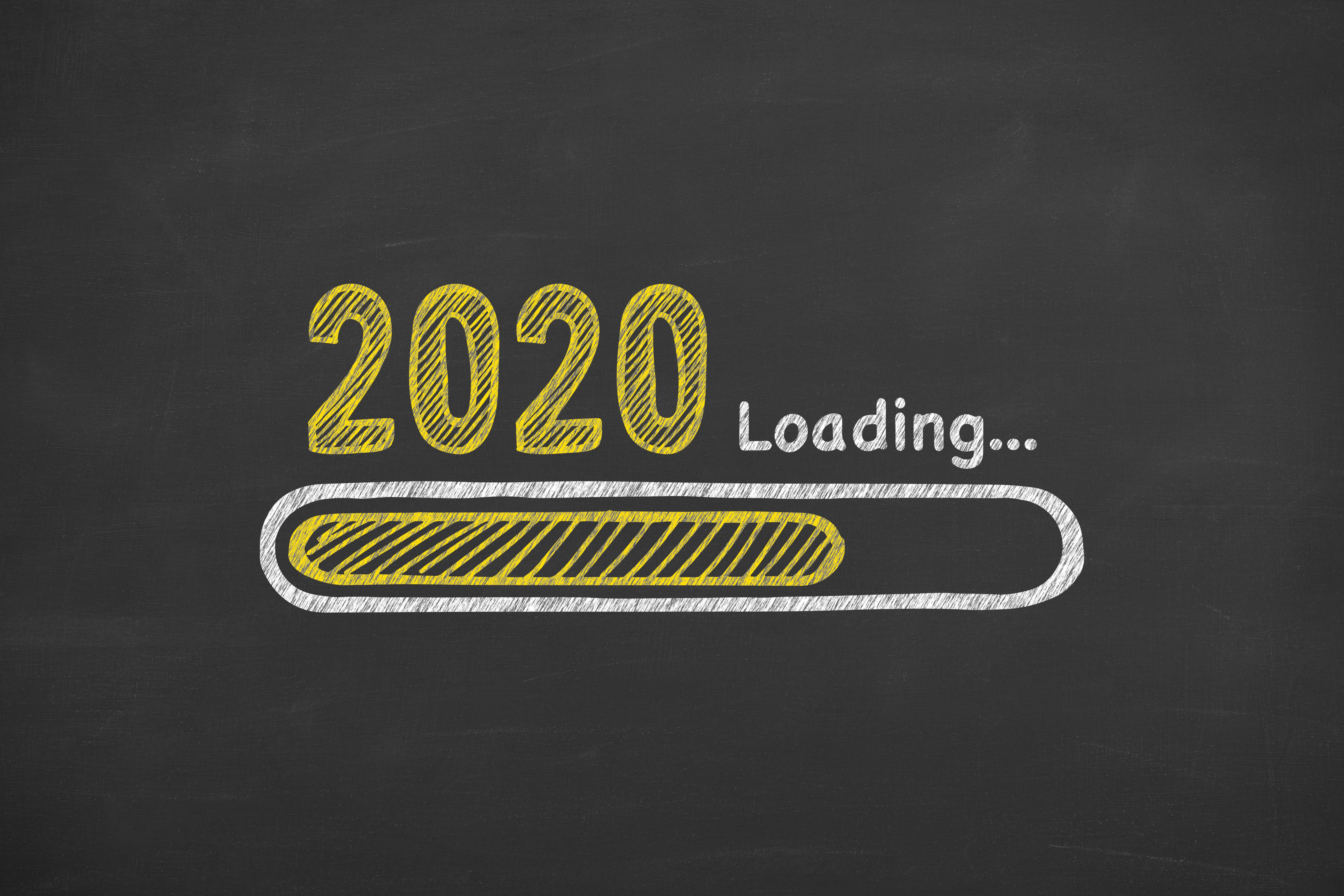 Loading New Year 2020 on Blackboard Background