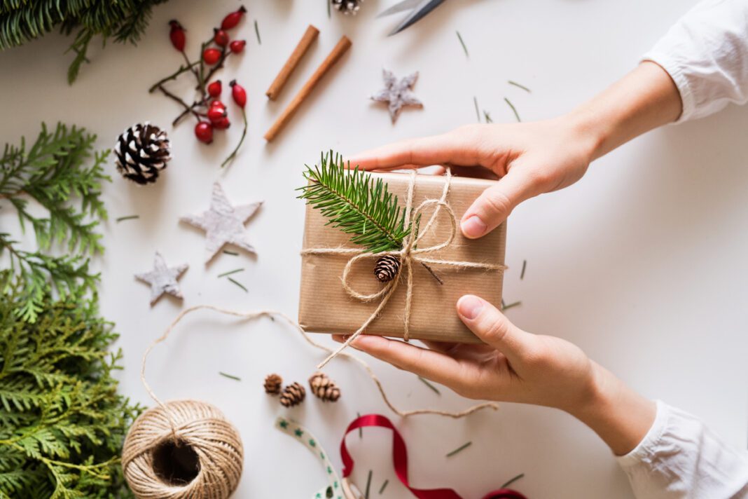 Christmas composition on a white background.
